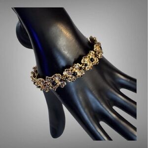 🌼VTG Black & Clear Rhinestone Bangle Bracelet